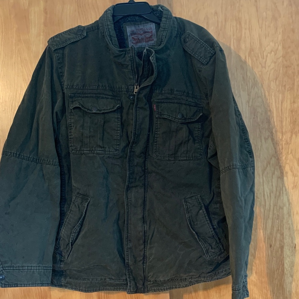 Levi’s Army Green Cotton Jacket with Fleece Lining Men’s szXXL light distressing